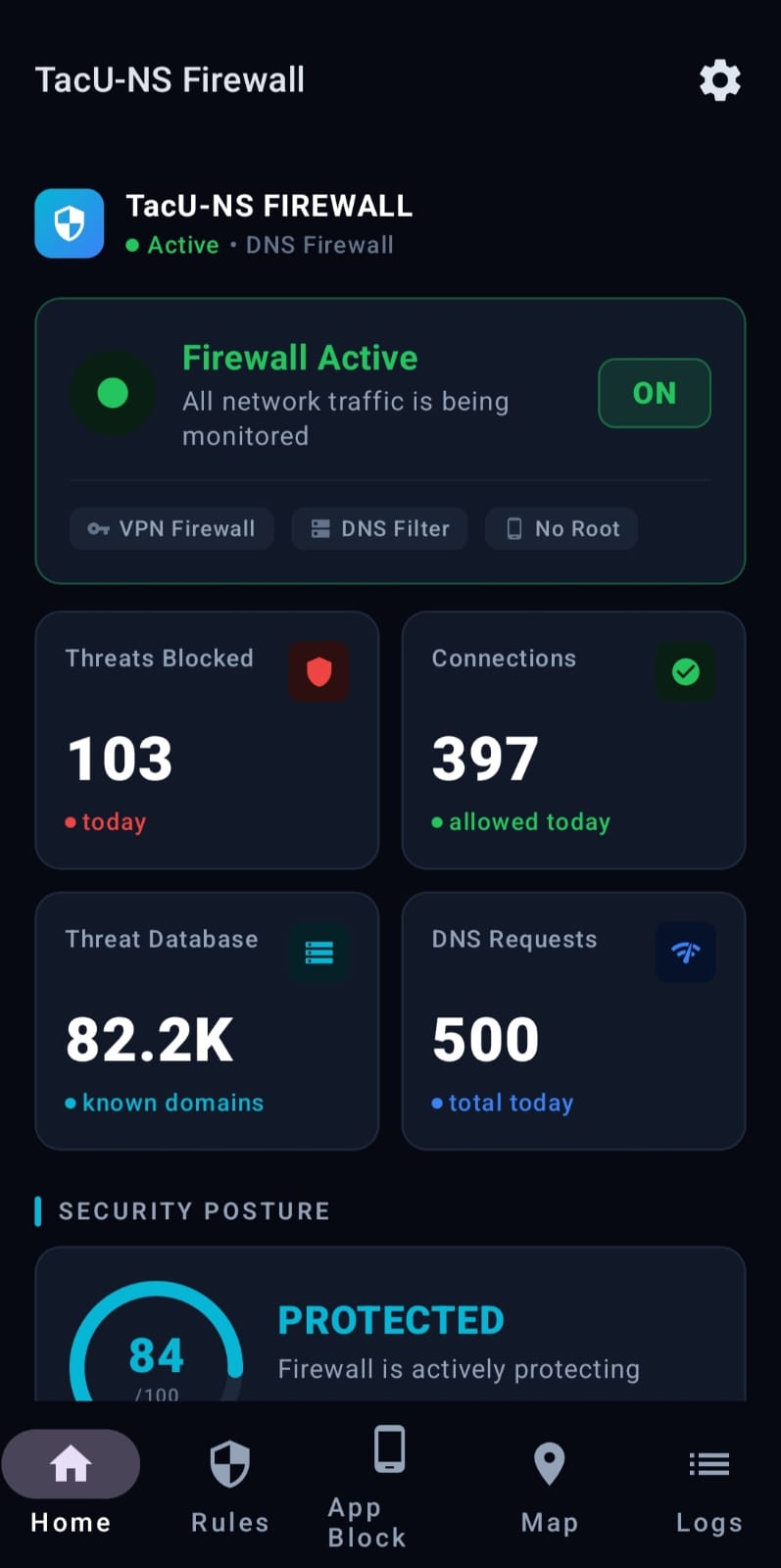 Tacuns VPN Firewall & Blocker — Firewall Active Dashboard